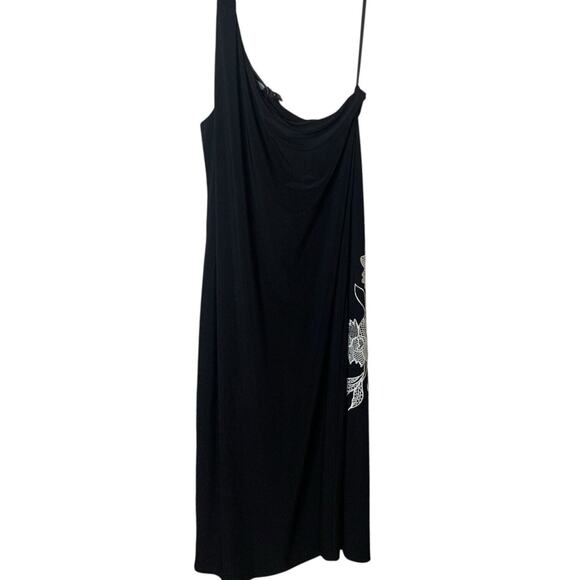 WHBM Dress NWT Size 18 One-Shoulder Monochrome Embroidered Matte Jersey Floral - Picture 2 of 9